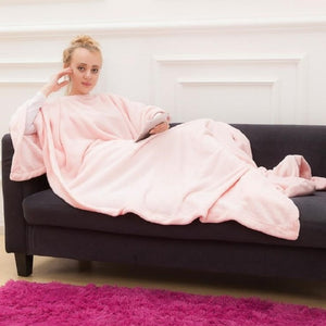 Winter Hooded Pocket Blankets Warm Soft Hoodie Slant Robe Bathrobe Pullover TV Flannel Fleece Blanket Sweatshirt With Sleeves