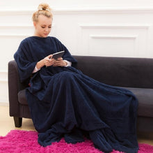 Load image into Gallery viewer, Winter Hooded Pocket Blankets Warm Soft Hoodie Slant Robe Bathrobe Pullover TV Flannel Fleece Blanket Sweatshirt With Sleeves