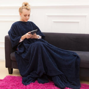 Winter Hooded Pocket Blankets Warm Soft Hoodie Slant Robe Bathrobe Pullover TV Flannel Fleece Blanket Sweatshirt With Sleeves