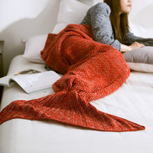 Load image into Gallery viewer, 3 Sizes Mermaid Tail Blanket Yarn Knitted Handmade Crochet Mermaid Blanket Kids Throw Bed Wrap Super Soft Sleeping Bed