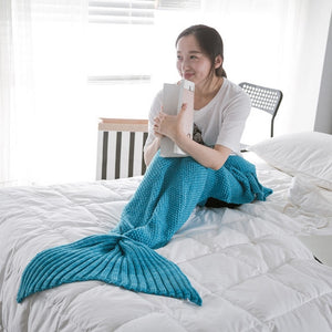 3 Sizes Mermaid Tail Blanket Yarn Knitted Handmade Crochet Mermaid Blanket Kids Throw Bed Wrap Super Soft Sleeping Bed