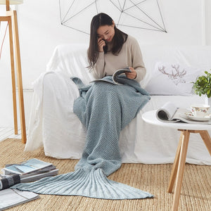 3 Sizes Mermaid Tail Blanket Yarn Knitted Handmade Crochet Mermaid Blanket Kids Throw Bed Wrap Super Soft Sleeping Bed